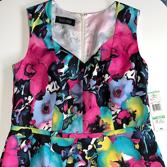 Black Label by Evan-Picone Multicolored Floral Asymmetrical Back Zip Sleeveless - Picture 2 of 10